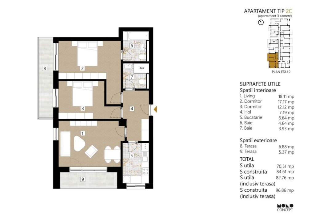 Apartament 3 camere - TIP 2C