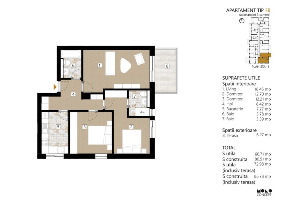 Apartament 3 camere - TIP 3B