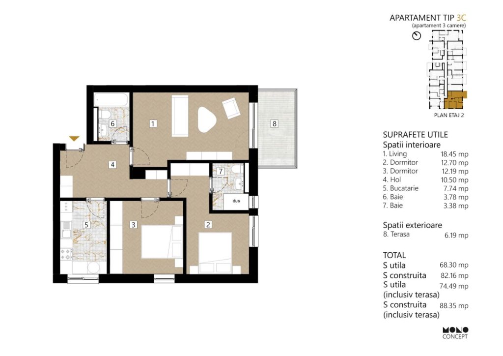Apartament 3 camere - TIP 3C