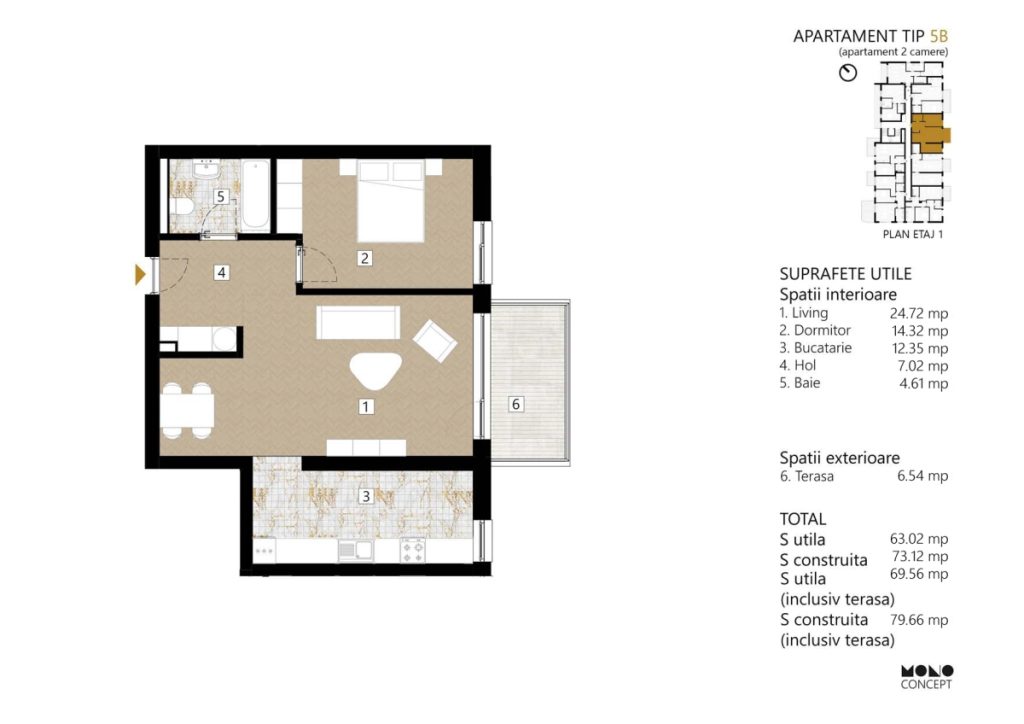 Apartament 2 camere - TIP 5B