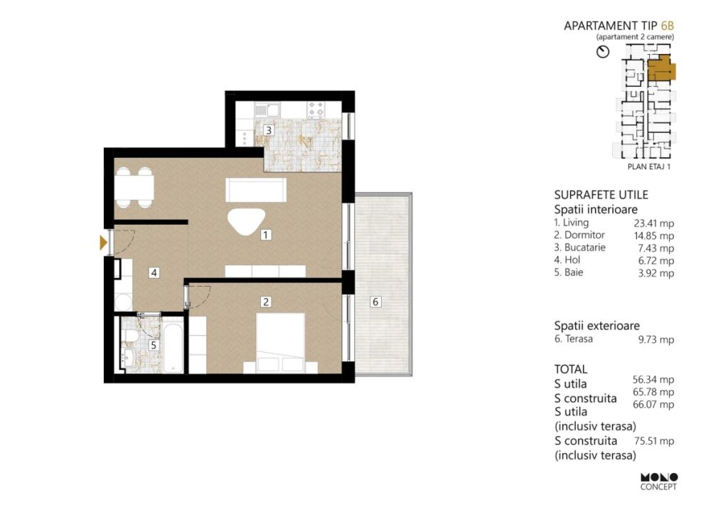 Apartament 2 camere - TIP 6B