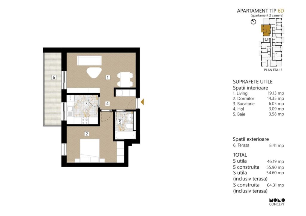 Apartament 2 camere - TIP 6D