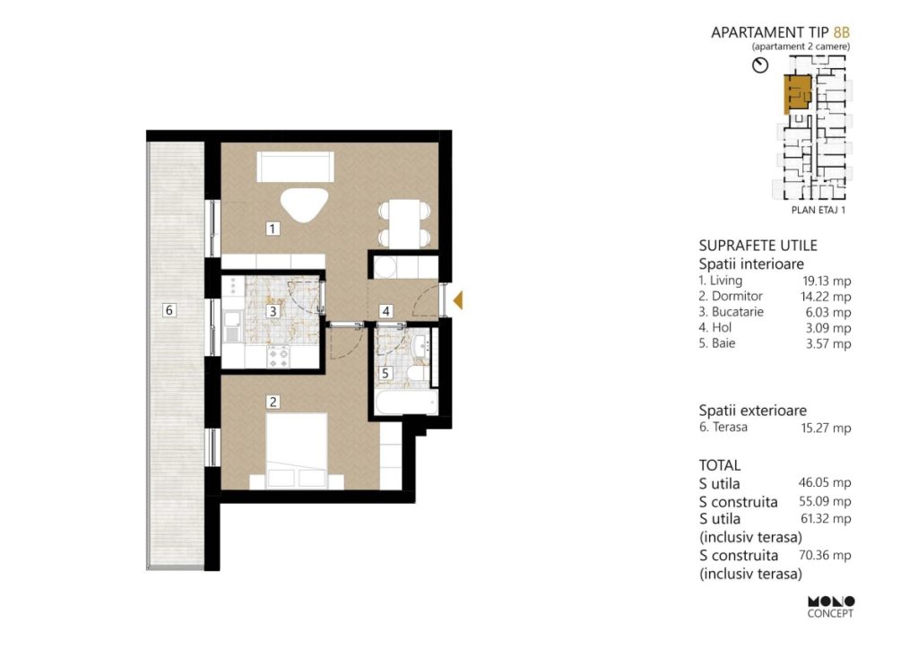 Apartament 2 camere - TIP 8B
